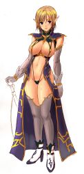 Rule 34 | 1girl, akamaru, blonde hair, blue eyes, breasts, elf, female focus, large breasts, lineage, pointy ears, pussy, solo, thighhighs