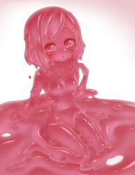 Rule 34 | 1girl, blush, breasts, colored skin, curss, hair ornament, hairclip, highres, looking at viewer, monster girl, navel, no nipples, nude, pink eyes, pink hair, pink skin, short hair, slime girl, small breasts, solo
