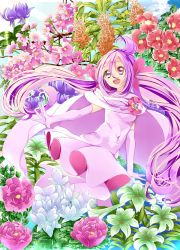 Rule 34 | 1girl, :d, cape, covered navel, cure blossom, dress, elbow gloves, floating hair, flower, gloves, heartcatch precure!, heterochromia, high heels, highres, long hair, open mouth, outstretched arm, pink eyes, precure, purple eyes, purple flower, purple hair, red flower, short dress, sleeveless, sleeveless dress, smile, solo, thighhighs, twintails, very long hair, white cape, white dress, white gloves, white thighhighs, yuutarou (fukiiincho)