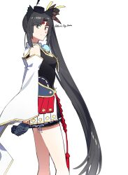 Rule 34 | 1girl, absurdres, armor, black hair, black leotard, blue eyes, breast curtains, breasts, detached sleeves, fate/grand order, fate (series), feather hair ornament, feathers, hair bun, hair ornament, hat, highres, house tag denim, japanese armor, leotard, long hair, looking at viewer, medium breasts, parted bangs, side ponytail, sidelocks, single side bun, smile, solo, thighs, ushiwakamaru (fate), ushiwakamaru (tour outfit) (fate), very long hair, wide sleeves