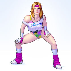 Rule 34 | 1girl, ;), ankle warmers, contest winner, crop top, dead or alive, dead or alive 5 last round, fingerless gloves, gloves, hand on knee, hand on thigh, headband, highres, jiggeh, leotard, looking at viewer, off shoulder, one eye closed, smile, tecmo, thong leotard, tina armstrong, wink
