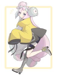 Rule 34 | 1girl, blue eyes, blue hair, bow-shaped hair, closed mouth, creatures (company), frown, full body, game freak, grey footwear, grey pantyhose, high heels, highres, iono (pokemon), jacket, leg up, light blue hair, long hair, long sleeves, multicolored eyes, multicolored hair, nintendo, no nose, noi (noi pk27), oversized clothes, pantyhose, pink eyes, pink hair, pokemon, pokemon sv, single leg pantyhose, sleeves past fingers, sleeves past wrists, solo, split-color hair, thigh strap, very long hair, yellow eyes