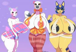 Rule 34 | 2020, 3girls, alternate breast size, ass, breasts, animal crossing, eyeshadow, huge breasts, lips, makeup, multiple girls, ankha (animal crossing), nintendo, plank boy, thick thighs, thighs, wide hips