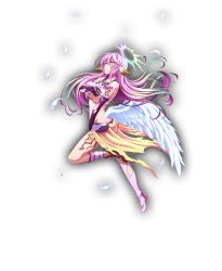 Rule 34 | 1girl, angel wings, ass, asymmetrical legwear, blush, breasts, spiked halo, covering privates, covering breasts, crop top, cross, elbow gloves, embarrassed, feathered wings, feathers, full body, gloves, gradient hair, halo, jibril (no game no life), kanpani girls, large breasts, long hair, low wings, magic circle, midriff, mismatched legwear, multicolored eyes, multicolored hair, no game no life, official art, pink hair, purple eyes, shoes, sideboob, single shoe, smile, solo, symbol-shaped pupils, tattoo, torn clothes, transparent background, very long hair, white wings, wing ears, wings, yellow eyes