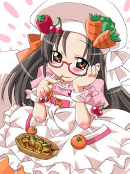 Rule 34 | carrot, cherry, cooking idol ai! mai! main!, dress, food, fruit, glasses, hat, hiiragi mine, kobayashi tetsuya, orange (fruit), ribbon, strawberry, takoyaki
