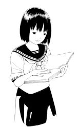 Rule 34 | 1girl, bob cut, greyscale, monochrome, original, school uniform, short hair, solo, traditional media, yoshitomi akihito
