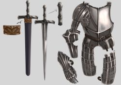 Rule 34 | armor, gauntlets, metal nick, no humans, original, pauldrons, plate armor, scabbard, sheath, shoulder armor, sword, weapon