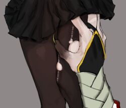 Rule 34 | 1boy, 1girl, ashiya douman (fate), commentary request, deadlyever4fter, fate/grand order, fate (series), fingernails, fujimaru ritsuka (female), green nails, grey background, hand on another&#039;s thigh, hetero, long fingernails, pantyhose, simple background, skirt, torn clothes, torn pantyhose