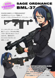 Rule 34 | 1girl, 37mm grenade, 37mm sage rifled (grenade), 37mm sage rifled k08, ammunition, ammunition focus, ammunition profile, ass, ass focus, baton round, blue eyes, blue hair, breasts, cannon cartridge, chart, cleavage, ear protection, earmuffs, ejection, eye protectors, goggles, grenade cartridge, grenade casing, grenade launcher, gun, headphones, high-low system, impact round, information sheet, japanese text, large-caliber cartridge, less-lethal launcher, less-than-lethal projectile, less-than-lethal weapon, long gun, microphone, open clothes, open shirt, open zipper, original, pants, riot gun, safety glasses, sage bml-37, sage control ordnance, soft-tipped impact round, stock (firearm), subsonic ammunition, telescoping stock, text focus, thick thighs, thighs, tight clothes, tight pants, tom keith, translation request, vertical forward grip, weapon, weapon focus, weapon profile, weird guns of the world