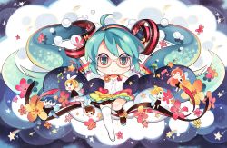 Rule 34 | 2boys, 4girls, :&gt;, :d, :o, ^ ^, beamed eighth notes, blonde hair, blue hair, brown hair, butterfly wings, chibi, closed eyes, cloud, colorful, commentary request, eighth note, everyone, flat sign, flower, full body, glasses, happy, hatsune miku, headphones, insect wings, kagamine len, kagamine rin, kaito (vocaloid), long hair, mao yu, megurine luka, meiko (vocaloid), multicolored eyes, multiple boys, multiple girls, musical note, no nose, open mouth, orange flower, pink hair, quarter note, rainbow, red flower, shooting star, sky, smile, star (sky), star (symbol), starry sky, treble clef, twintails, very long hair, vocaloid, wings