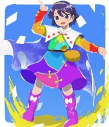 Rule 34 | blue background, donki (yeah), hair between eyes, hairband, highres, multicolored hairband, no lineart, simple background, solo, tagme, tenkyuu chimata, touhou
