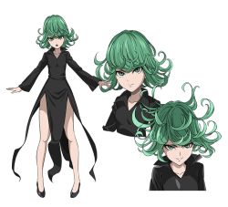 Rule 34 | 1girl, bare legs, breasts, character sheet, dress, female focus, full body, green eyes, green hair, looking at viewer, one-punch man, small breasts, solo, tatsumaki