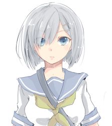 Rule 34 | 10s, 1girl, bad id, bad pixiv id, blue eyes, hair ornament, hair over one eye, hairclip, hamakaze (kancolle), hiki-wota, kantai collection, looking at viewer, personification, school uniform, serafuku, short hair, silver hair, sketch, solo