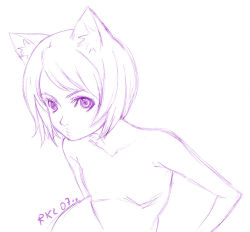 Rule 34 | 1girl, :o, animal ears, armpits, blush, cat ears, collarbone, flat chest, nude, original, parted lips, short hair, sikel, solo, upper body
