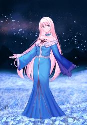 Rule 34 | absurdres, aedh076, aged up, alternate breast size, alternate costume, alternate hairstyle, blonde hair, blue dress, blue eyes, dress, fate/prototype, fate/prototype: fragments of blue and silver, fate (series), flower, highres, long hair, non-web source, sajou manaka, type-moon