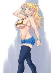 Rule 34 | absurdres, bikini top only, blonde hair, breasts, galko, highres, large breasts, long hair, looking at viewer, oshiete! galko-chan, short shorts, shorts, smile, superbaltanv2