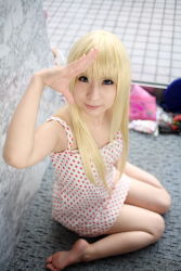 Rule 34 | amamiya laiko, ana coppola, blonde hair, cosplay, dress, highres, ichigo mashimaro, photo (medium), strawberry pattern