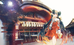 Rule 34 | 1girl, absurdres, aqua hair, architecture, bad id, bad pixiv id, closed eyes, commentary, dated, double bun, east asian architecture, floral print, hair bun, hakama, hakama skirt, hand in own hair, hand up, happy birthday, hatsune miku, highres, huge filesize, japanese clothes, karanagare, kimono, long hair, miko, outdoors, red hakama, red skirt, shide, skirt, solo, temple, twintails, very long hair, vocaloid, walking, white kimono