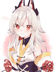 Rule 34 | 1girl, abe suke, absurdres, bare shoulders, black bow, blush, bow, closed mouth, copyright request, detached sleeves, flower, gloves, grey hair, hair between eyes, hair bow, headgear, highres, indie virtual youtuber, japanese clothes, kimono, long hair, red eyes, red gloves, signature, sleeveless, sleeveless kimono, smile, solo, spider lily, upper body, virtual youtuber, white kimono, white sleeves