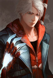 Rule 34 | 1boy, absurdres, akumey, blue eyes, capcom, devil bringer, devil may cry, devil may cry (series), devil may cry 4, highres, male focus, nero (devil may cry), solo, white hair