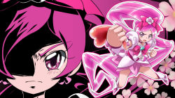 Rule 34 | 10s, 1girl, boots, bow, brooch, clenched hand, clenched hands, cure blossom, eyelashes, hanasaki tsubomi, heart, heart brooch, heartcatch precure!, jewelry, knee boots, magical girl, mameshiba (pixiv 59310), multiple views, pink bow, pink eyes, pink hair, pink theme, ponytail, precure, shadow