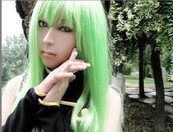 Rule 34 | airbrushed, c.c., chinese text, code geass, cosplay, green hair, long hair, photo (medium)