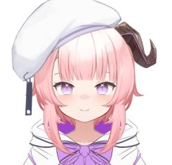 Rule 34 | 1girl, beret, blunt bangs, blush, bow, bowtie, character request, hat, horns, klaius, looking at viewer, original, pink hair, portrait, purple eyes, short hair, simple background, smile, solo, tilted headwear, white background, white hat