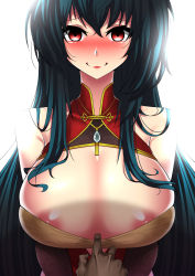 Rule 34 | 1girl, absurdres, assisted exposure, azur lane, bad id, bad pixiv id, bare shoulders, black hair, blush, breasts, breasts squeezed together, bridal gauntlets, china dress, chinese clothes, cleavage cutout, clothing cutout, creepy eyes, crossed bangs, cutout above navel, dress, empty eyes, evil smile, full-face blush, h.carrrrrrot, highres, huge breasts, long hair, looking at viewer, nipple slip, nipples, official alternate costume, pov, pov hands, red eyes, red lips, simple background, smile, taihou (azur lane), taihou (phoenix&#039;s spring song) (azur lane), very long hair, white background, yandere