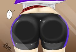 Rule 34 | 1girl, against fourth wall, against glass, ass, ass focus, ass press, bike shorts, black shorts, from behind, head out of frame, highres, huge ass, inkling player character, lower body, nintendo, pantylines, shin arialente, shiny clothes, shorts, solo, splatoon (series), thighs, thong