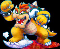 Rule 34 | 1boy, armlet, artist request, black choker, black eyes, bowser, choker, clawed feet, claws, clenched hands, full body, furrowed brow, furry, furry male, highres, horns, male focus, mario &amp; luigi: dream team, mario &amp; luigi rpg, mario (series), nintendo, official art, open mouth, pillow, puff of air, sharp teeth, solo, spiked armlet, spiked shell, spiked tail, studded choker, tail, teeth, thick eyebrows, transparent background, white horns, yellow scales