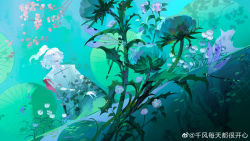 Rule 34 | 1boy, absurdres, bishounen, bug, dragonfly, flower, highres, insect, long sleeves, looking up, male focus, pink flower, qianfeng, short hair, sitting, solo, water, white hair