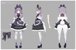 Rule 34 | 1girl, animal ears, bare shoulders, black bow, black dress, black footwear, blush, bow, closed mouth, connectopia, copyright request, dress, floppy ears, frilled dress, frills, gloves, grey background, grey hair, highres, long hair, multiple views, official art, pantyhose, pilokey, profile, rabbit ears, red eyes, shoes, simple background, sleeveless, sleeveless dress, smile, striped clothes, striped pantyhose, translation request, two side up, uraniwa, uraniwa umeru, vertical-striped clothes, vertical-striped pantyhose, virtual youtuber, white gloves