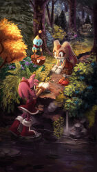 Rule 34 | 1other, 2girls, amy rose, animal ears, animal nose, arms up, artist name, bare shoulders, basket, black eyes, blue flower, blue ribbon, blue skin, blue sky, boots, bow, bowtie, bracelet, branch, brown eyes, brown fur, bush, cheese (sonic), closed mouth, collared dress, colored skin, commentary, cream the rabbit, creature, daelynz, day, dress, english commentary, eyelashes, flower, flying, forest, furry, furry female, gloves, gold bracelet, grass, green eyes, hairband, hedgehog ears, hedgehog girl, hedgehog tail, highres, holding, holding basket, jewelry, leaf, looking at another, mini wings, multicolored footwear, multiple girls, nature, neck ribbon, open mouth, orange dress, orange footwear, outdoors, pink flower, pink fur, purple flower, rabbit ears, rabbit girl, rabbit tail, red bow, red bowtie, red dress, red footwear, red hairband, ribbon, river, rock, scenery, sky, sleeveless, sleeveless dress, smile, sonic (series), standing, tail, tongue, tree, two-tone fur, water, white footwear, white gloves, wings, yellow fur