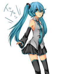 Rule 34 | 1girl, aqua eyes, aqua hair, bad id, bad pixiv id, detached sleeves, hatsune miku, long hair, mil2, necktie, simple background, skirt, solo, thighhighs, twintails, vocaloid, white background