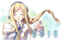 Rule 34 | 00s, 1girl, alicia florence, aria (manga), blonde hair, bow, closed eyes, hat, high collar, kantoku, long hair, open mouth, pointing, ribbon, smile, solo, uniform