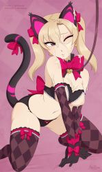Rule 34 | 1girl, animal ears, argyle, argyle clothes, argyle legwear, artist name, bad id, bad pixiv id, bdsm, black bra, black cat d.va, black gloves, black panties, blush, bow, bow panties, bra, breastless clothing, breasts, cat ears, cat girl, cat tail, character name, cleavage, collar, cum, cum on body, cum on breasts, cum on hair, cum on upper body, cupless bra, d.va (overwatch), dated, elbow gloves, facial, female focus, gloves, grey eyes, half-closed eye, highres, kneeling, leaning forward, leash, lingerie, looking to the side, medium breasts, merunyaa, navel, nippleless clothes, nipples, one eye closed, overwatch, overwatch 1, own hands together, panties, patreon, patreon username, pet play, purple background, red bow, signature, simple background, solo, tail, text focus, thighhighs, underwear, underwear only, v arms, watermark