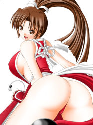 Rule 34 | 1girl, ass, bent over, breasts, fatal fury, large breasts, long hair, looking at viewer, rope, shiranui mai, sideboob, snk, solo, the king of fighters