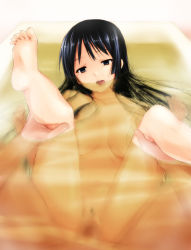Rule 34 | 1girl, akiyama mio, barefoot, bathtub, black hair, completely nude, corpse, death, feet, female pubic hair, folded, guro, hetero, highres, k-on!, kaiga, legs up, long hair, long legs, looking at viewer, mixed-sex bathing, necrophilia, nude, partially submerged, penis, pov, pubic hair, sex, shared bathing, soles, tears, toes, uncensored, underwater sex, vaginal