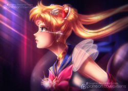 Rule 34 | 1girl, axsen, bishoujo senshi sailor moon, blonde hair, blue eyes, blue sailor collar, blurry, bow, brooch, choker, circlet, crescent, crescent earrings, crying, derivative work, double bun, earrings, elbow gloves, from side, gloves, hair ornament, jewelry, light, long hair, red bow, sailor collar, sailor moon, screenshot redraw, solo, sparkle, streaming tears, super sailor moon, tears, tsukino usagi, twintails, watermark, web address, white gloves