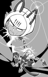 Rule 34 | 1girl, android, animal ears, disembodied head, female focus, greyscale, monochrome, robo-fortune, skullgirls, solo, tail, ungly