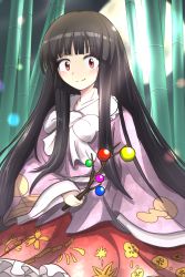 Rule 34 | 1girl, absurdres, bamboo, bamboo forest, belt, black hair, black sky, blouse, blush, bow, bowtie, closed mouth, collar, collared shirt, forest, gurina 15, highres, houraisan kaguya, imperishable night, long hair, long sleeves, looking at viewer, moon, nature, night, night sky, pink shirt, red eyes, red skirt, resolution mismatch, shirt, skirt, sky, smile, solo, source smaller, touhou, treasure, white belt, white bow, white bowtie, wide sleeves