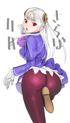 Rule 34 | 1girl, absurdres, capcom fighting jam, gloves, grey hair, highres, ingrid (capcom), long hair, long sleeves, looking at viewer, open mouth, pantyhose, red eyes, solo, tetsu (kimuchi), white gloves
