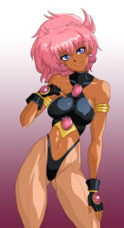 Rule 34 | 1990s (style), 1girl, breasts, caldina, caldina (rayearth), dark-skinned female, dark skin, elbow gloves, female focus, gloves, gradient background, highres, jewelry, long hair, looking at viewer, magic knight rayearth, pantyhose, pink hair, retro artstyle, revealing clothes, solo, underboob, xplotter