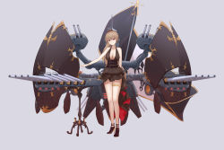 Rule 34 | 1girl, alcohol, artillery, azur lane, backless dress, backless outfit, bad id, bad pixiv id, bare shoulders, breasts, brown dress, brown footwear, brown hair, cleavage, cocktail dress, cup, dress, drinking glass, evening gown, flag, fleur-de-lis, full body, gold bracelet, gold choker, grey background, halter dress, halterneck, high heels, highres, jean bart (azur lane), jean bart (uninhibited bloodstone) (azur lane), long hair, looking at viewer, medium breasts, official alternate costume, red eyes, rigging, simple background, solo, stiletto heels, table, thighs, turret, vichya dominion (emblem), wine, wine glass, wuyi p