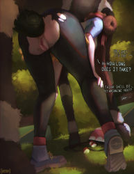 Rule 34 | 1boy, 1girl, anal, animal penis, anus, arcsuh (artist), ass, ass focus, bestiality, breasts, breeding, brown hair, clothes, clothes lift, creatures (company), double bun, english text, game freak, gen 5 pokemon, grass, hair bun, highres, horse, horse penis, huge penis, interspecies, large penis, leggings, legs, legs apart, long hair, long legs, medium breasts, nintendo, outdoors, penis, poke ball, pokemon, pokemon (creature), pokemon bw2, pokephilia, pussy, rosa (pokemon), sex, sex from behind, shoes, sneakers, solo focus, standing, standing sex, thighhighs, thighs, torn clothes, uncensored, very long hair, visor cap, zebstrika