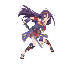 Rule 34 | ahoge, long hair, official art, purple hair, red eyes, smile, sword art online, warrior, yuuki (sao)