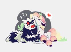 Rule 34 | ?, animal focus, closed eyes, colored sclera, creatures (company), dated, galarian form, galarian ponyta, galarian zigzagoon, game freak, gen 8 pokemon, green hair, heart, hooves, multicolored hair, nintendo, one eye closed, pink hair, pokemon, pokemon (creature), raccoon, red eyes, red sclera, smadvil, smile, tongue, tongue out, two-tone hair, unicorn