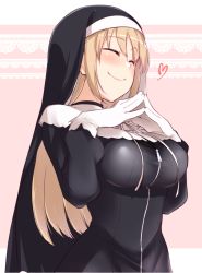 Rule 34 | 1girl, ^ ^, closed eyes, gloves, habit, hirase yuu, light brown hair, long hair, nijisanji, nun, own hands together, sister claire, sister claire (1st costume), solo, steepled fingers, upper body, virtual youtuber, white gloves