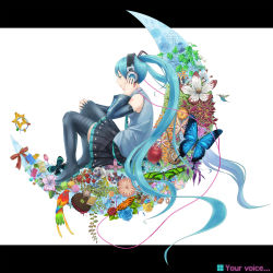 Rule 34 | 1girl, absurdres, apple, aqua hair, bad id, bad pixiv id, bird, blueberry, boots, bug, butterfly, candy, closed eyes, crescent moon, detached sleeves, female focus, fish, flower, food, fruit, hatsune miku, headphones, highres, hummingbird, insect, letterboxed, lollipop, long hair, moon, nagakura (seven walkers), nail polish, necktie, orange (fruit), parrot, plant, pocket watch, raspberry, ribbon, sitting, skirt, solo, strawberry, swirl lollipop, thigh boots, thighhighs, twintails, very long hair, vocaloid, watch, white background