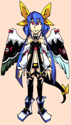 Rule 34 | 1girl, asymmetrical wings, blue hair, choker, dizzy (guilty gear), guilty gear, long hair, looking up, red eyes, ribbon, setz, shorts, smile, solo, tail, tail ornament, tail ribbon, thighhighs, wings